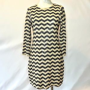J. Crew Black & Cream Chevron Sequin Striped Dress Size S